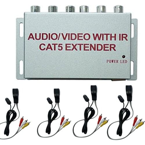 4-port AV extender Splitter IR amplifier composite AV RCA 1X4 extender Splitter over cat5e/6 cable up to 100m for STB TV DVD