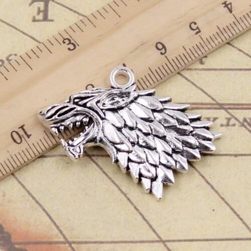 5pcs Charms Wolf Head 32x44mm Tibetan Bronze Silver Color Pendants Antique Jewelry Making DIY Handmade Craft