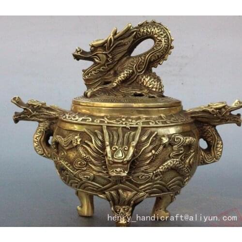 Antique Ming Dynasty copper dragon Smoked stove / censer,20.5cm(H),decoration crafts /collection & adornment,with mark