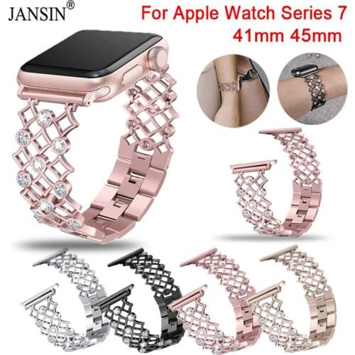 Strap For Apple Watch 4 5 6 SE Band 44mm 40mm Luxury Diamond Stainless Steel Metal Women Bracelet For iWatch 3 2 Band 42mm 38mm