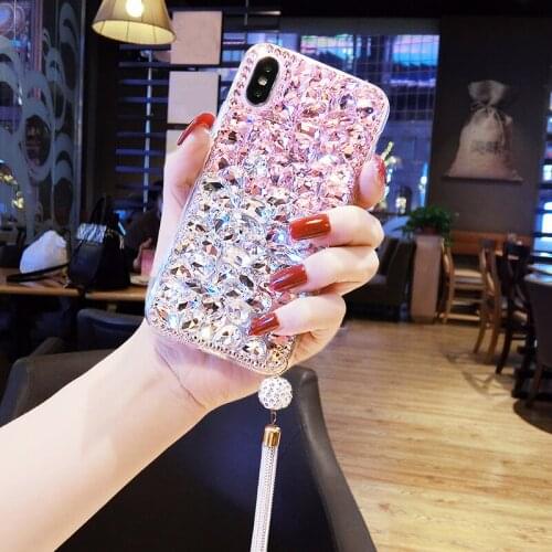 Double rhinestone tassel soft TPU phone case For Samsung galaxy j2 j4 j5 j6 j7 j8 a5 a6 a7 a8 2017 2018 prime plus pro