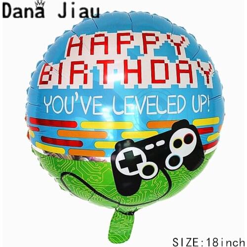 DanaJiau HAPPY BIRTHDAY game pad balloon inflate toy GAME ON foil decoration boy blue match props Gaming tool kids toy balls