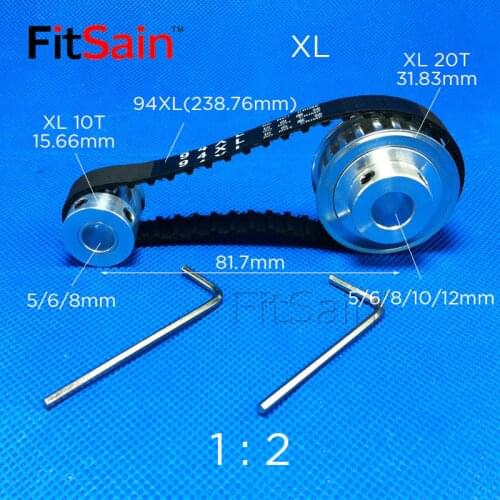 FitSain-XL 10T:20T 1 : 2 Width 10mm aluminum alloy pulley reduction ratio drive synchronous wheel center hole 5/6/8/10/12mm