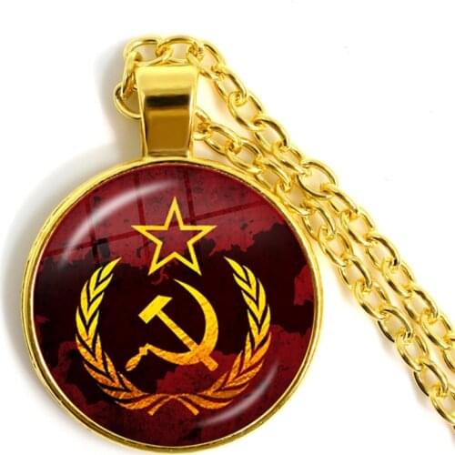 Vintage USSR Soviet Badges Sickle Hammer Pendant Necklace CCCP Russia Emblem Communism Sign Top Grade Jewelry For Friends Gift