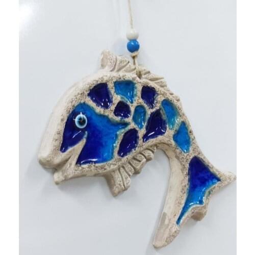 Ceramic Blue Color Fish Charms Decorative Wall Decoration