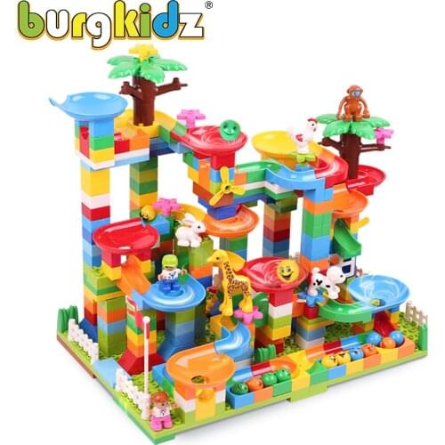 Luxurious DIY Marble Race Runs Building Blocks Creative Assembly Toys Maze Ball Track Construction Bricks Toys For Children Gift