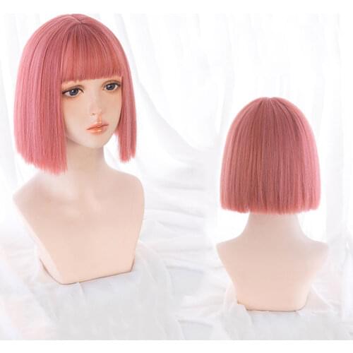 Short Straight Lolita Wigs Synthetic Hair Green pink silver golden Mixed color Cool Girl outlook Wig for Woman Hair Extensions