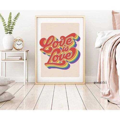 Colorful Rainbow Flag Lesbian Nordic Poster Love Is Love Gay Pride Canvas Painting and Prints Wall Art Picture for Bedroom Decor