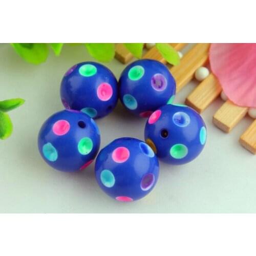 Kwoi vita 50pcs/lot 20mm royal bule rainbow polka dot beads,acrylic round gumball chunky beads for chunky necklaces making
