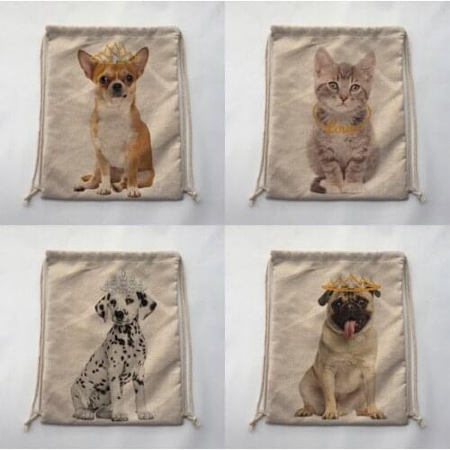 Cute dog and cat Storage Bag Home Travel Outdoor Hiking Camping Shoe Bag Clothing Organizer Drawstring Backpack