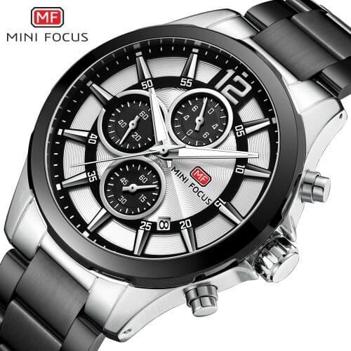 MINIFOCUS Fashion Mens Watches Top Brand Luxury Quartz Wristwatch Steel Strap Multifunction Chronograph Sports Watch Men Clock