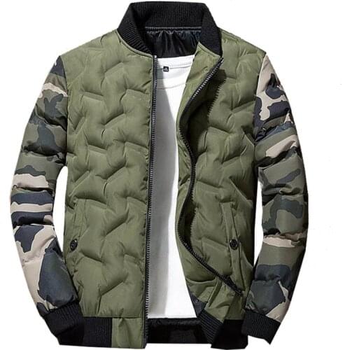Mens Bomber Zipper Jacket Winter Male Fleece Warm Down Coats Casual Streetwear Hip Hop Slim Fit Pilot Camouflage Jackets Mens