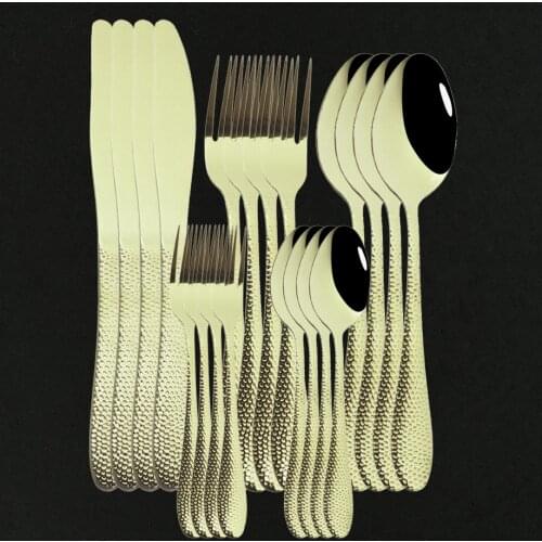20Pcs Champagne Cutlery Set Stainless Steel Dinnerware Set Knife Cake Fork Spoon Silverware Kitchen Flatware Tableware Set