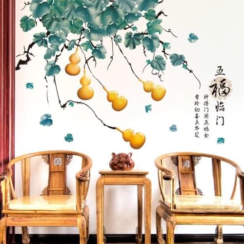Vine Gourd Wall Stickers Chinese Style Bedroom Living Room Home Office Decor Aesthetic Vintage Decoration Wallstickers Wallpaper