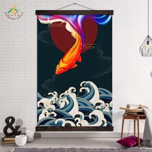 Wall Art Canvas Painting Art Poster Picture Print Art Wall Pictures for Decoration Home Living Room Asian Fish Oriental Wave