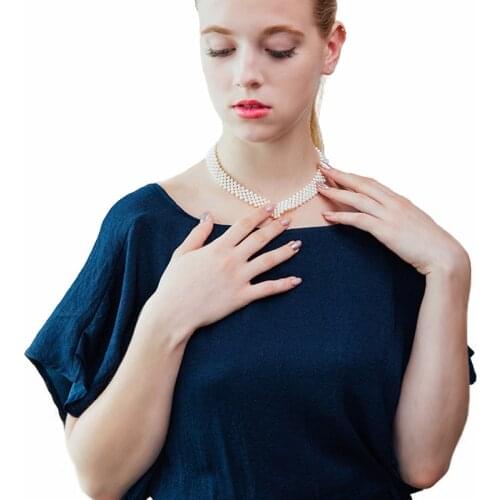 Real Freshwater Pearl Choker Multilayer Necklace,Wedding White Natural Pearl Necklace Women Mother Statement Jewelry