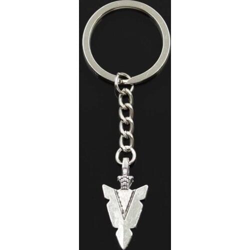 New Fashion Keychain 28x15mm Indian Arrowhead Dagger Pendant DIY Men bronze silver color Car Key Chain Ring Holder Souvenir Gift