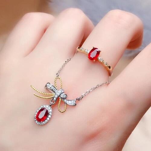 New Arrival Natural Real Natural Ruby jewelry set Natural Real Ruby 925 sterling silver 1pc Ruby pendant,1pc Ruby ring