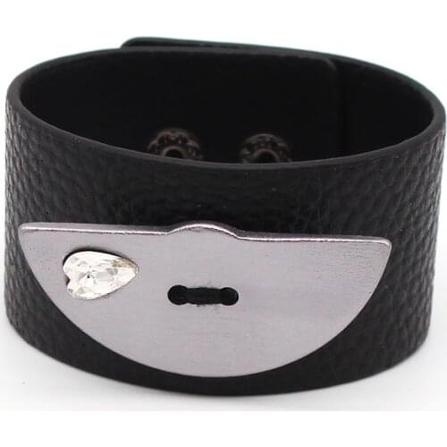New Semi-circular Wave Metal Bracelet Charm Rhinestone Handmade Leather Bracelets & Bangles Fashion Ladies Gift Jewelry