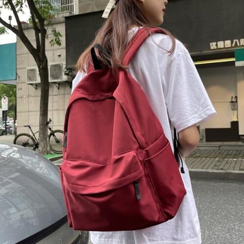 New Fashion Red Backpack Women Waterproof Solid Color High School Bag for Teenage Girl Cute Student Bag Portable Travel Rucksack