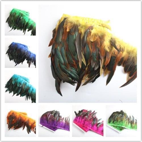 Wholesale 10 Meter 13-18CM Chicken Rooster Tail Feathers Trims Strip for Wedding Party Clothing Rooster Feather Trim