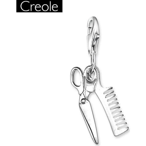 Charm Pendant Scissors and Comb Beauty,2018 Fashion Jewelry Trendy Authentic 925 Sterling Silver Gift For Women Men Fit Bracelet