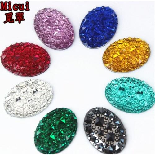 Micui 50PCS 13*18mm Oval Flatback Resin Rhinestones Crystal Stone Non Sewing Scrapbook for Crafts Dress Jewelry Decorate MC600