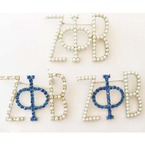 Drop shopping Divine 9 ZETA PHI BETA ZPB pearl with crystal Lapel Pin Jewelry for sister gift