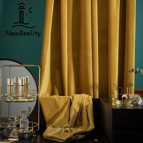 2021 New Velvet Curtains for Living Room Luxury Golden Turmeric Bright Orange Bedroom Window Blackout High Level Solid Color