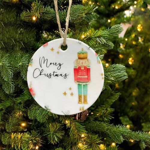 Christmas Decoration Ceramic Soldier Cartoon Pattern Pendant Xmas Tree Home Livingroom Wall Hanging Party Supplies Children Gift