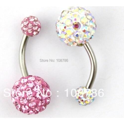 2pcs retail free shipping double gem Full Crystal belly ring, navel bell button ring body piercing jewelry