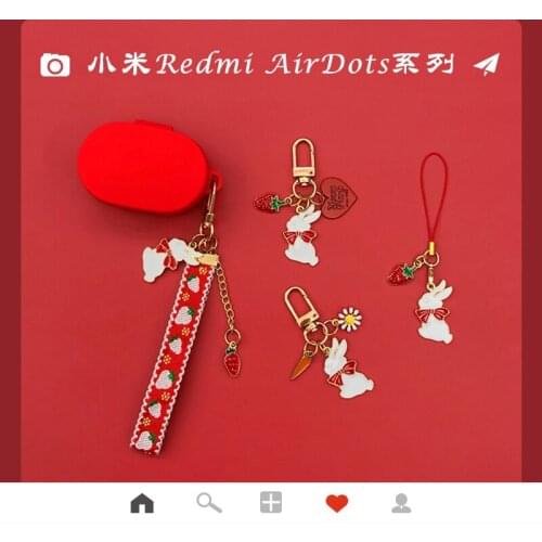 Silicone Case for Redmi Airdot Strawberry Bunny Bracelet Keychain Earphone Case for Airdots3 Wireless Headset Cover