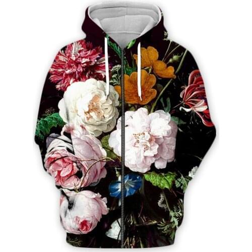 2021 Autumn Fashion Men Women 3D Hoodies Rose/peony Flowers Full Printed Casual Hooded Sweatshirt/Zip Hoodie