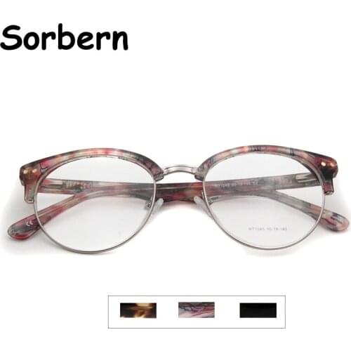 High Quality Acetate Half Rimmed Eyeglasses Round Vintage Metal Optical Frame For Men Semi-Rimless Prescription Eyewear