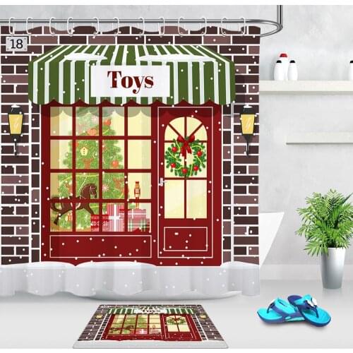 Bath Shower Curtain Cartoon Toy Shop Christmas Gift Decoration Waterproof Shower Curtain Non-slip Doormat Bathroom Products