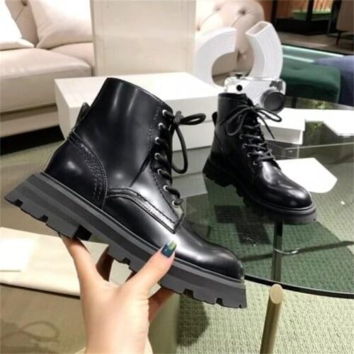 Womens shoes Martin boots womens new height increased thick-soled ankle boots single lace motorcycle boots children