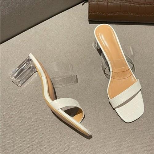 2021 New Transparent Crystal High Heels Women Slippers Sandals Summer Shoes Woman Open Toe Clear High Pumps Sexy Shoes Size