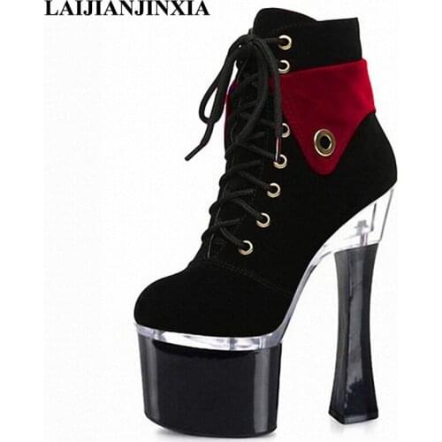 New Sale Botas Mujer Boots Sexy Lacing Cool Boots 18cm High-heeled Shoes Female Sandals Unusual High Heel Fashion Inch