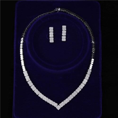 2 Pieces Material Silver Color Stud Earrings and Chian Necklace Sets Lady Fashion Jewelry Women 2021 Ensemble Femme Simple