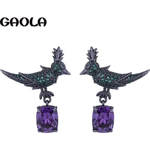 GAOLA Trendy Micro Paved Shining Tiny Green Cubic Zirconia Insect Bird Shape Ear Accessories for Girls