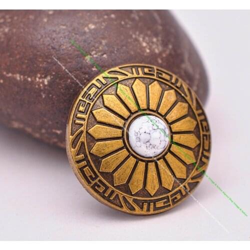 10pcs 30mm Bronze Sun Flower Carved White Turquoise Leathercraft Hardware Western Belt Leather Conchos For leather Screw back