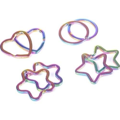 N7MF 10pcs Rainbow Split Ring Keychains Metal Key Chain Ring Keyring Accessories DIY