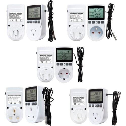 16A 220V Thermostat Digital Temperature Controller Multi-Function Socket Outlet with Timer Switch Sensor Probe Heating