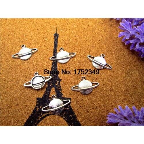 250pcs Planet Charms Antique Tibetan Silver Tone Saturn with Rings 14x20mm