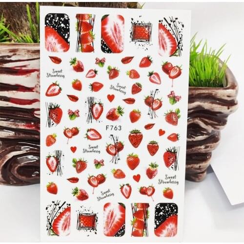 3D Nail Sticker Cute Strawberry Love Fruit Stickers for Nails Self-Adhesive Design Stickers for Manicure Nail Art Decoration
