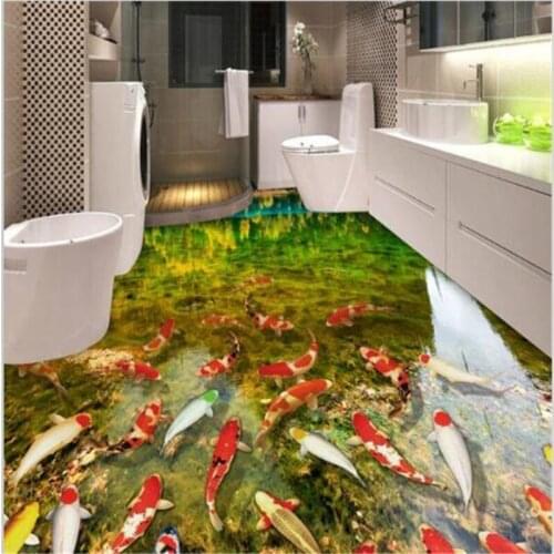 Personalized custom flooring 3D Papel de parede fish painting non - slip waterproof wear-resistant self - adhesive PVC wallpaper