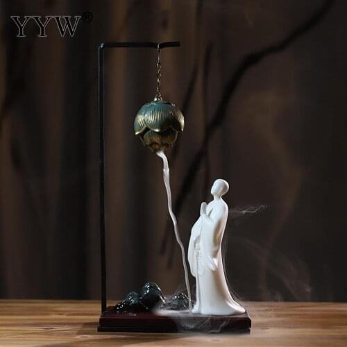 Buddha Backflow Incense Burner Sunken Sandalwood Smoker Waterfall Incense Burner Holder Ceramic Censer Fragrance Stand Decor