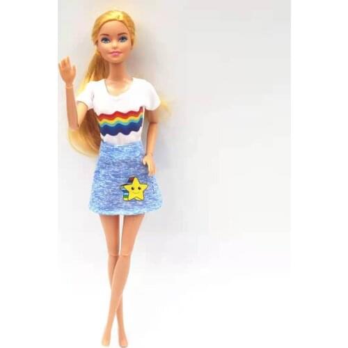 White Shirt Top Blue Skirt Fashion 1/6 BJD Doll Clothes Set For Barbie Accessories Outfits Clothing Kids Dollhouse DIY Toy Gift