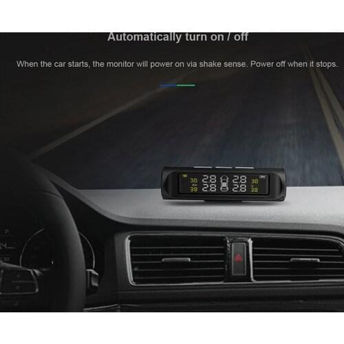 Solar Power Car TPMS Wireless Tire Pressure Monitor Alarm System LCD Display