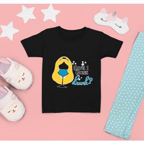 Have I Gone Drunk Letters Pattern Kids T-shirts O-Neck Dropship Disney Wine Glass Princess Fashion Kawaii Summer New Black White